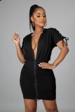 Summer fashion new casual solid color bandage hooded dress