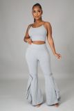 Women's Fashion New Ruffled High Waist Slim Flared Pants Two-Piece Set