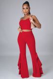 Women's Fashion New Ruffled High Waist Slim Flared Pants Two-Piece Set