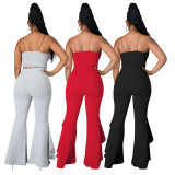 Women's Fashion New Ruffled High Waist Slim Flared Pants Two-Piece Set
