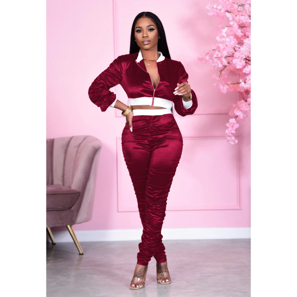 Women's autumn and winter ladies pure color leisure sports suit two-piece suit