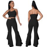 Women's Fashion New Ruffled High Waist Slim Flared Pants Two-Piece Set
