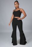 Women's Fashion New Ruffled High Waist Slim Flared Pants Two-Piece Set