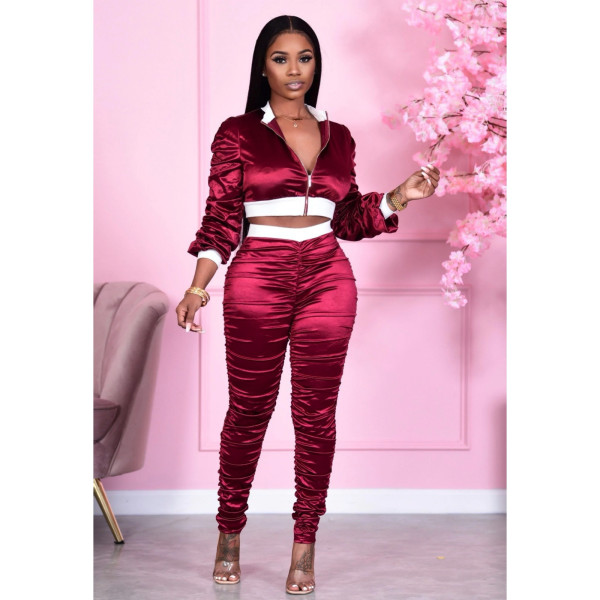 Women's autumn and winter ladies pure color leisure sports suit two-piece suit