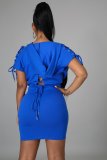 Summer fashion new casual solid color bandage hooded dress