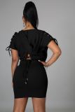 Summer fashion new casual solid color bandage hooded dress