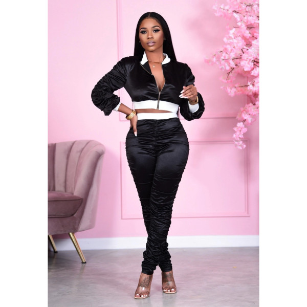 Women's autumn and winter ladies pure color leisure sports suit two-piece suit
