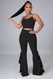 Women's Fashion New Ruffled High Waist Slim Flared Pants Two-Piece Set