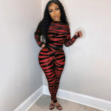 New product striped print see-through mesh sexy jumpsuit