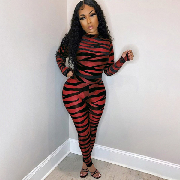 New product striped print see-through mesh sexy jumpsuit