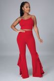Women's Fashion New Ruffled High Waist Slim Flared Pants Two-Piece Set