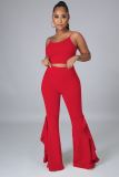 Women's Fashion New Ruffled High Waist Slim Flared Pants Two-Piece Set