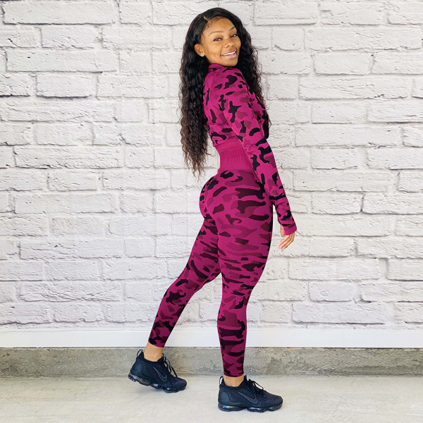 Women's new finger cots printed camouflage stitching two-piece suit