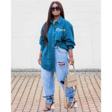 Blue lapel long-sleeved temperament commuter single-breasted cardigan plus size blouse