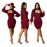 Ladies' new style lantern sleeve half shawl two-piece hot-selling dress