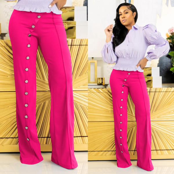 Hot sale high-rise bootcut silver button straight-leg trousers