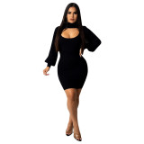 Ladies' new style lantern sleeve half shawl two-piece hot-selling dress