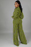 New printed lantern puff sleeve wide-leg jumpsuit (including belt)