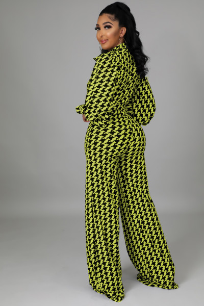 New printed lantern puff sleeve wide-leg jumpsuit (including belt)