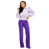 Hot sale high-rise bootcut silver button straight-leg trousers