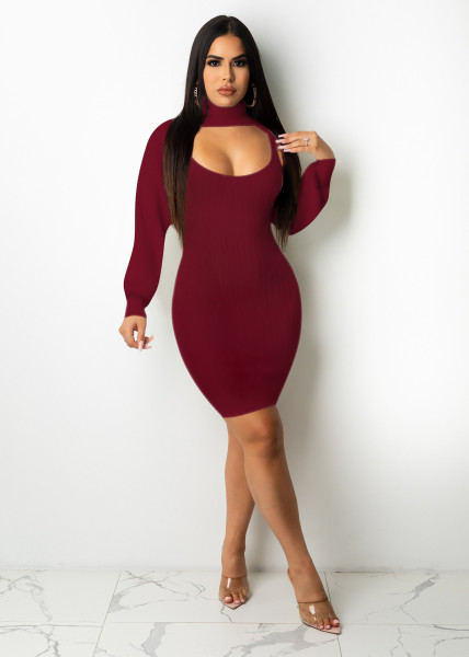 Ladies' new style lantern sleeve half shawl two-piece hot-selling dress