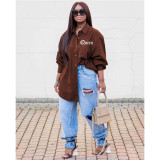 Blue lapel long-sleeved temperament commuter single-breasted cardigan plus size blouse