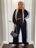 New petal-shaped blouse drawstring wide-leg sweater suit