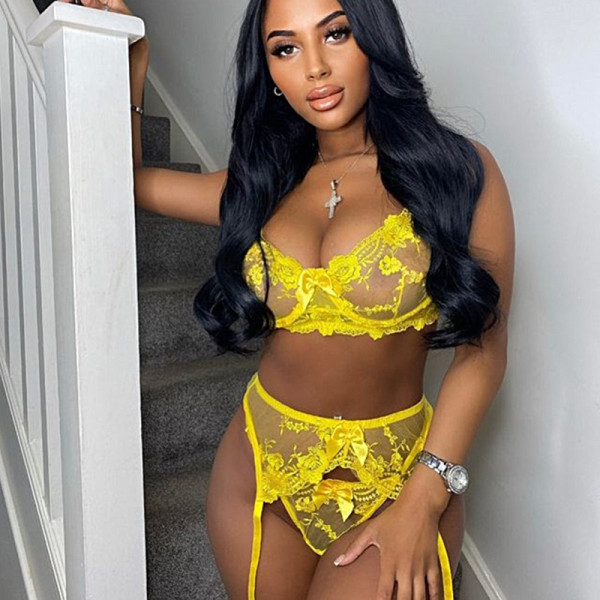 Sexy women's sexy lingerie lace embroidery perspective sexy suit