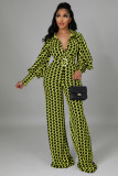 New printed lantern puff sleeve wide-leg jumpsuit (including belt)