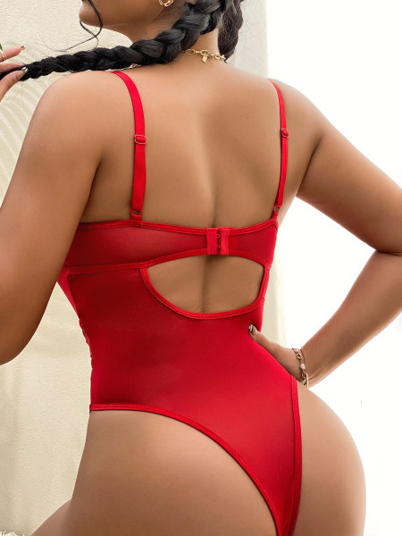 New lace mesh embroidery butterfly section bodysuit
