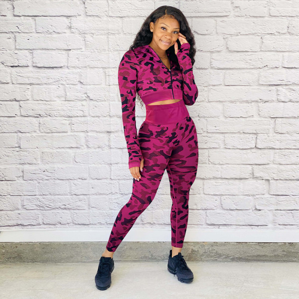 Women's new finger cots printed camouflage stitching two-piece suit