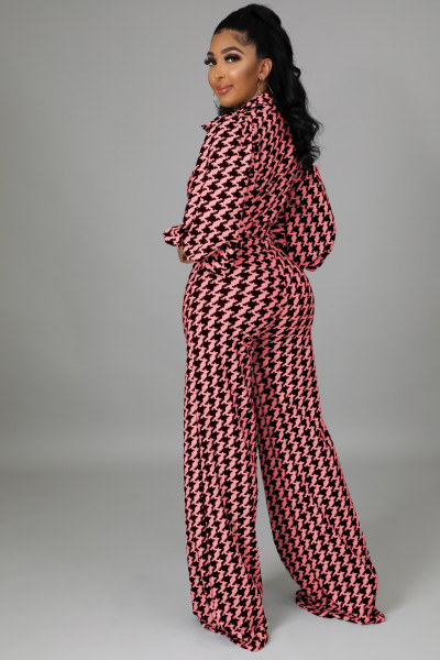 New printed lantern puff sleeve wide-leg jumpsuit (including belt)