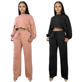New petal-shaped blouse drawstring wide-leg sweater suit