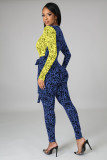 New letter print V-neck belt jumpsuit