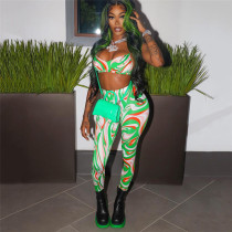 Autumn women's new sexy low-cut print camisole high-waist trousers sports fitness suit Autumn women's new sexy low-cut print camisole high-waist trousers sports fitness suit