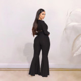 New yoga high elastic jacquard sling flared pants suit