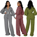 New printed lantern puff sleeve wide-leg jumpsuit (including belt)