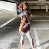 New style print hit color casual sports short-sleeved slim-fit jumpsuit trousers women