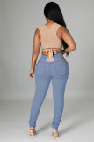 New style eyelet straps elastic wear sexy denim trousers