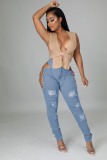 New style eyelet straps elastic wear sexy denim trousers