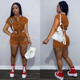 Hot Fashion Snap Button Threaded Letter Printing Baseball Short Suit