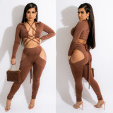 New product women's double-sided brushed fabric, top and tie, bottom pleated hollow suit