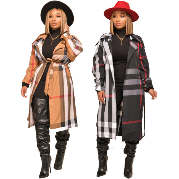 Fashion women's plaid windbreaker jacket in two colors