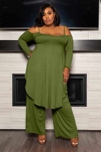 Large size women's suspenders irregular top wide-leg pants casual suit