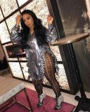 Shiny fungus lace-up split dress
