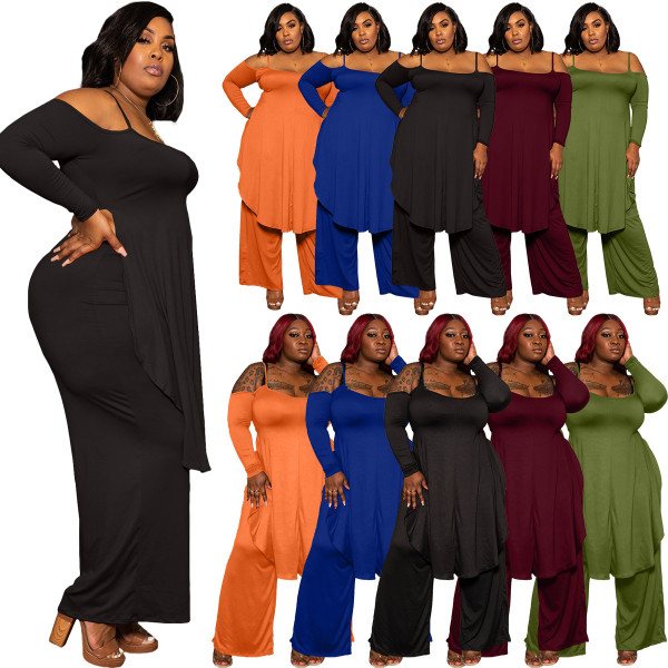 Large size women's suspenders irregular top wide-leg pants casual suit