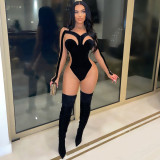 New style gold velvet mesh stitching jumpsuit three-color optional