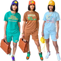 New style short-sleeved shorts with letter printing casual fashion two-piece suit New style short-sleeved shorts with letter printing casual fashion two-piece suit