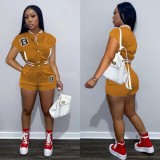 Hot Fashion Snap Button Threaded Letter Printing Baseball Short Suit