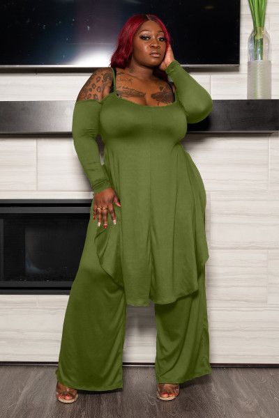 Large size women's suspenders irregular top wide-leg pants casual suit